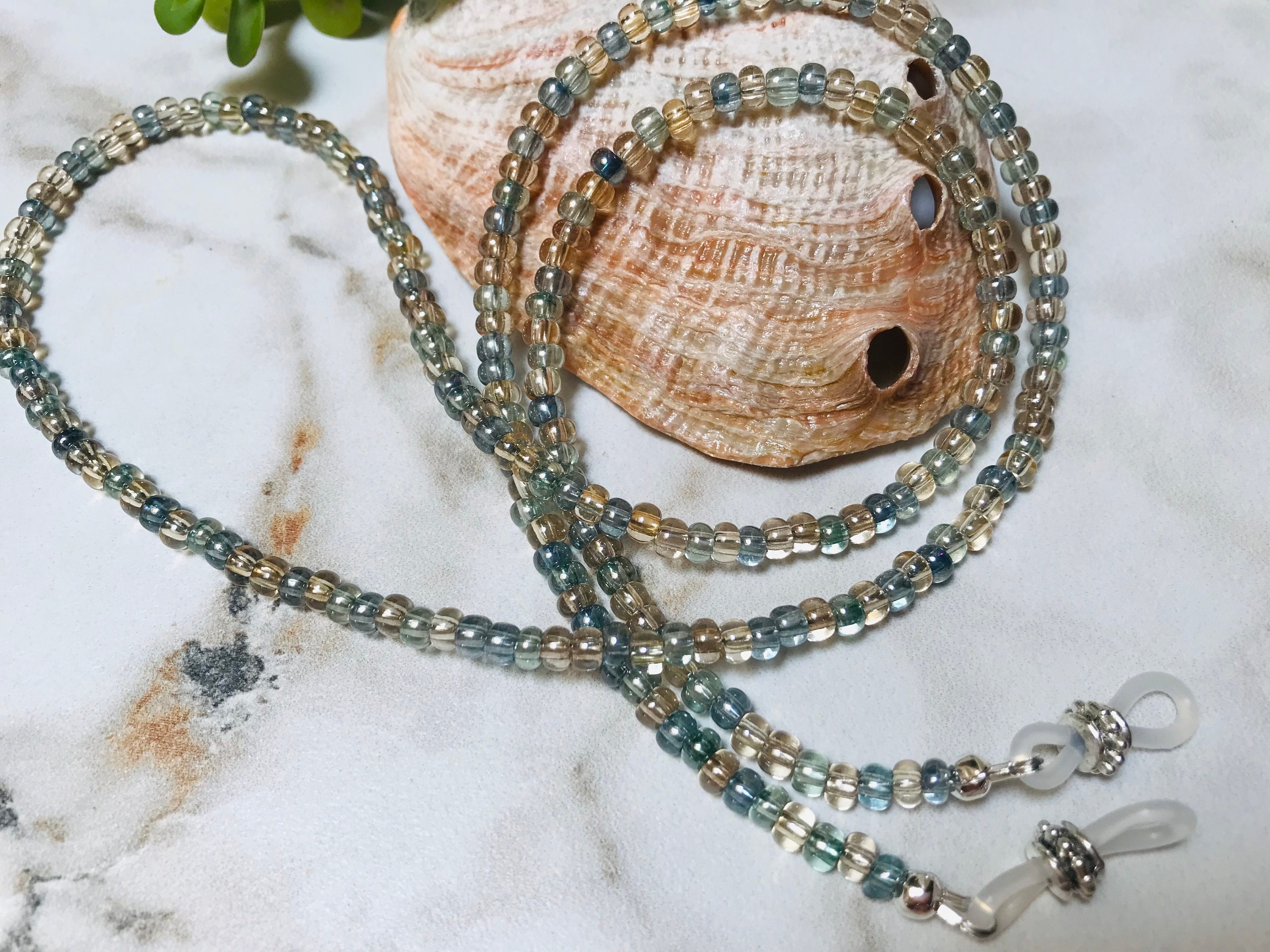 RARE! Fancy Beach Bubbles Glass Beaded Eyeglass Chain 25" 27" 32" 36" Made in USA