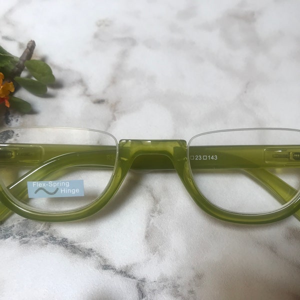 Lime JELLY BEAN Upper Rimless Reading Glasses