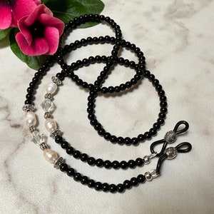 Black Onyx, Pearls & Crystals Beaded Eyeglass Chain