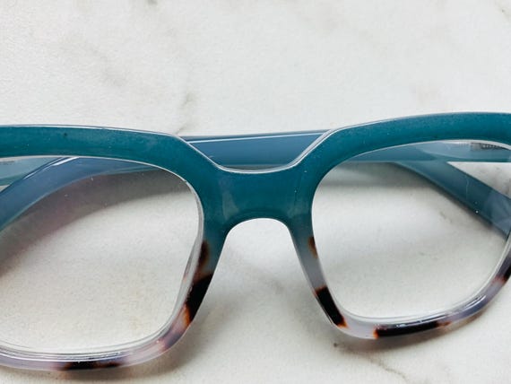 Teal & Alabaster Tortoise Rectangle Reading Glass… - image 4