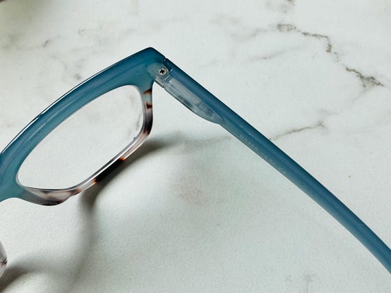Teal & Alabaster Tortoise Rectangle Reading Glass… - image 2