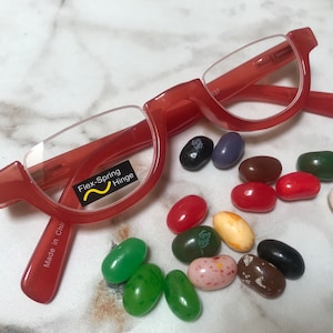 Cherry JELLY BEAN Upper Rimless Reading Glasses Frame Size Info in Item Details