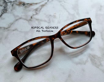 BIFOCAL Readers All Tortoise Classic Style Reading Glasses Frame Size in Item Details
