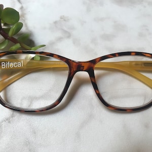 Clear BIFOCAL Readers Tortoise & Buttercup Yellow Frame and Lens Size Listed in Item Details