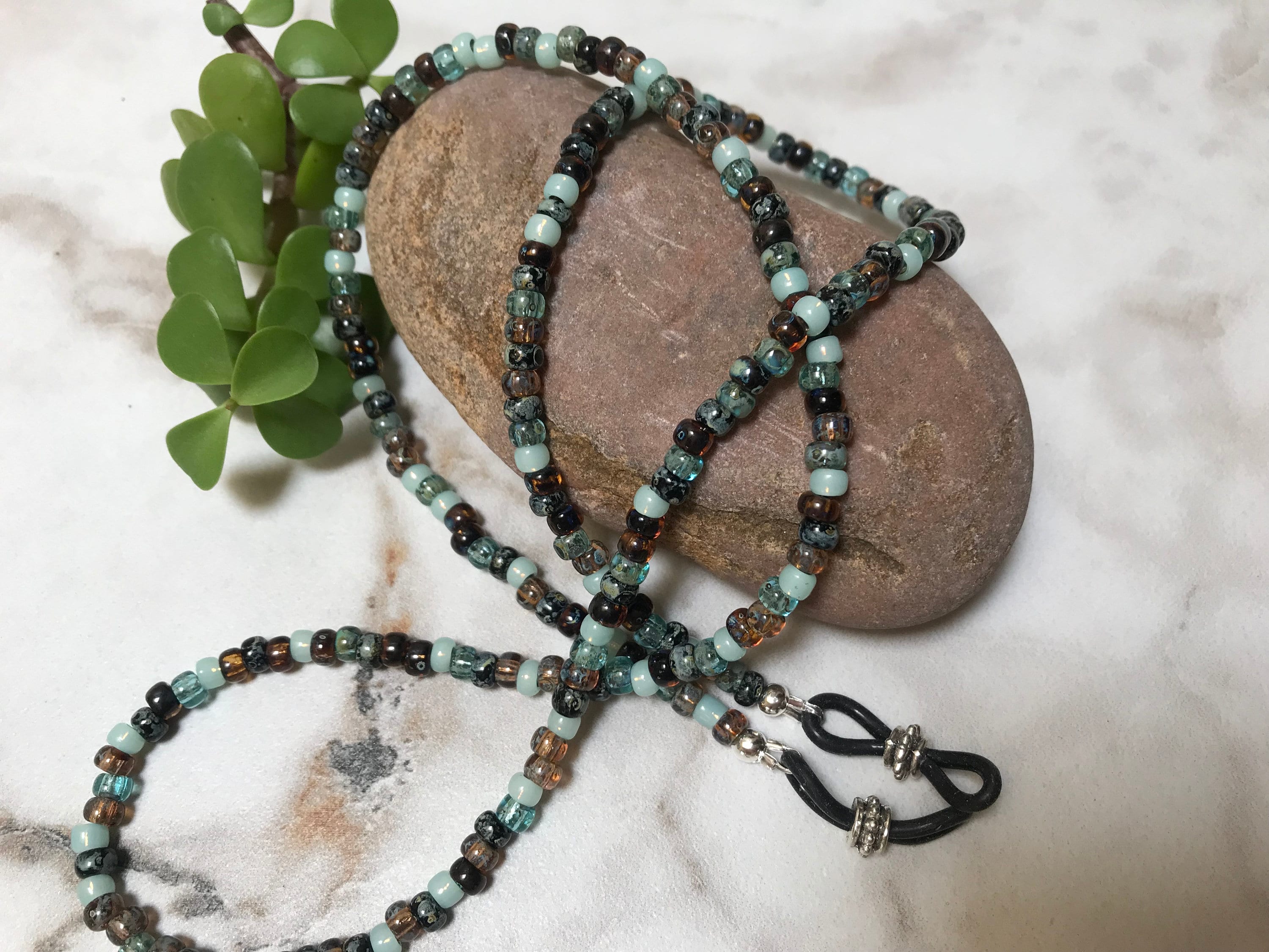 RUSHING STREAM Miyuki Picasso Finish 6/0 Size Beaded Eyeglass Chain Made in USA Length Choices 25” 27” 32”