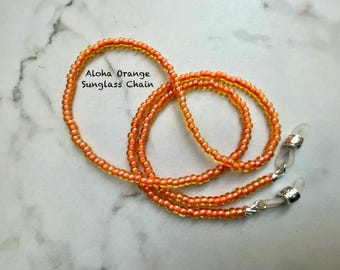 ALOHA Orange Rocailles by Miyuki of Japan Beaded Eyeglass Chain 25” 27” 32” USA Made