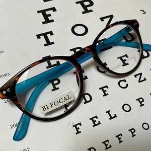 Classic BIFOCAL Lens Tortoise & Capri Blue Reading Glasses