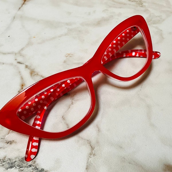 Cat Eye Polka Dot RED & White High Style Reading Glasses