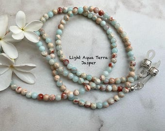 Light Aqua Terra JASPER Enchanting Beaded Eyeglass Chain  25" 27" 32" 36" Made in USA