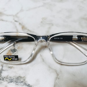 SPECTRUM Crystal Clear Rectangle Reading Glasses Frame & Lens Size in Item Details