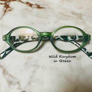 Animal Print in Forest Green!  Small Oval Lightweight Reading Glasses Frame Size in Item Details