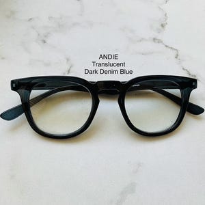 ANDIE Translucent Dark Denim Blue Frame Single Vision Reading Glasses Frame & Lens Size in Item Details