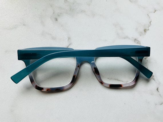 Teal & Alabaster Tortoise Rectangle Reading Glass… - image 8