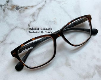 BIFOCAL Readers Tortoise & Black Classic Style Reading Glasses Frame Size in Item Details