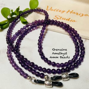 Exquisite Genuine Purple Amethyst Natural Gemstone Beaded Eyeglass Chain Leash Holder Length Choice 25” 27” 32” 36” Made in USA