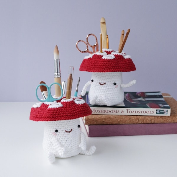 Tidy Little Toadstool - PDF eBook - Irene Strange crochet pattern - cute amigurumi mushroom toadstool desk tidy