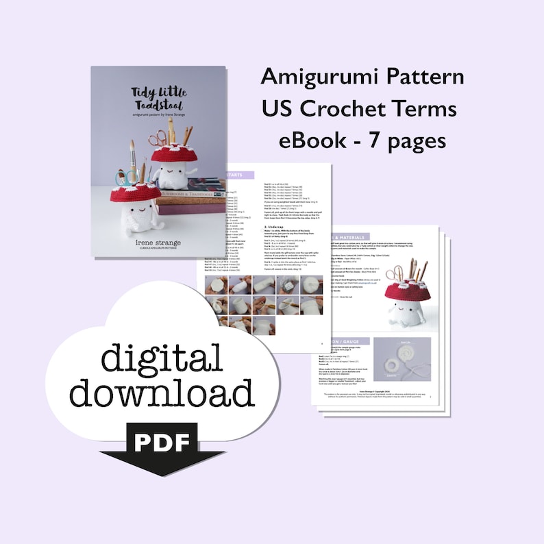 Tidy Little Toadstool PDF eBook Irene Strange crochet pattern cute amigurumi mushroom toadstool desk tidy image 3