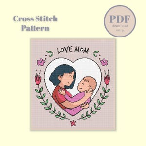 Amor Floral: Patrón de punto de cruz para el Día de la Madre hecho a mano, punto de cruz &quot;Amor de Mamá&quot;, patrón digital en PDF, fácil de seguir