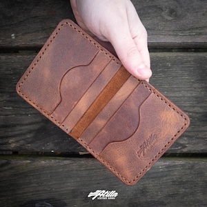 Handgemaakte minimalistische dubbele portemonnee – EDC, creditcardhouder, visitekaarthouder – Italiaans volnerf leer, aangepast cadeau voor mannen en vrouwen