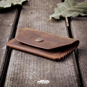 Porta biglietti da visita orizzontale fatto a mano – Portafoglio EDC, porta carte di credito, portafoglio tascabile frontale, design busta per contanti – Pelle pieno fiore
