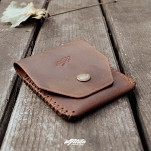 Tarjetero vertical hecho a mano: billetera EDC, tarjetero, billetera de bolsillo frontal, diseño de sobre para efectivo: cuero de grano completo