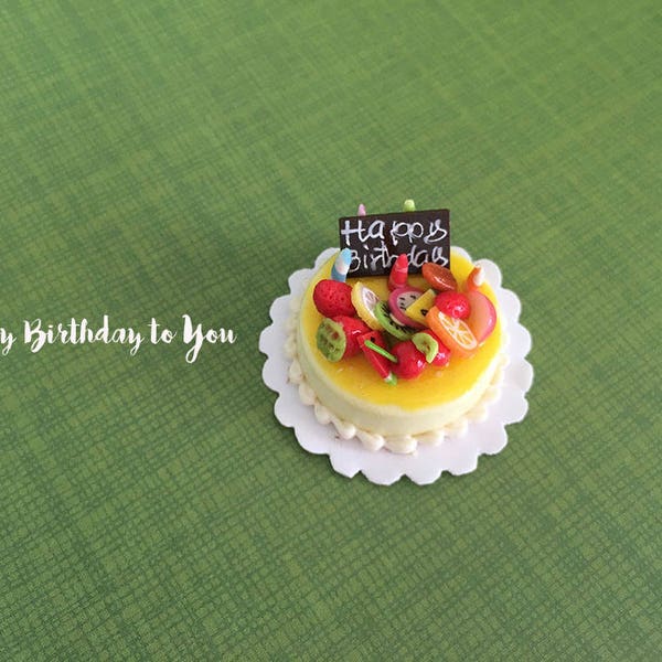 Tiny Birthday Cake / Miniature Fairy Food / Mini Dessert/ Dollhouse Food/ Tiny food dollhouse