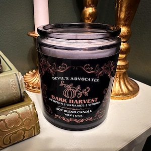 Dark Harvest Candle | Gothic Apothecary Jar with Cork Lid | Witchy Pumpkin & Woods Scented Candle for Dark Home Decor
