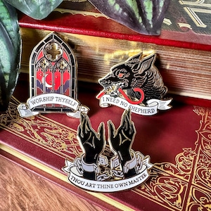 Gold Satanic Enamel Pins | Luciferian and Gothic Mottos for Rebellious Self Love | Occult Alternative Jewelry Accessory