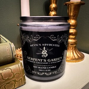 Serpents Garden Candle | Gothic Apothecary Jar with Cork Lid | Witchy Herbs & Flowers Scented Candle for Dark Home Decor
