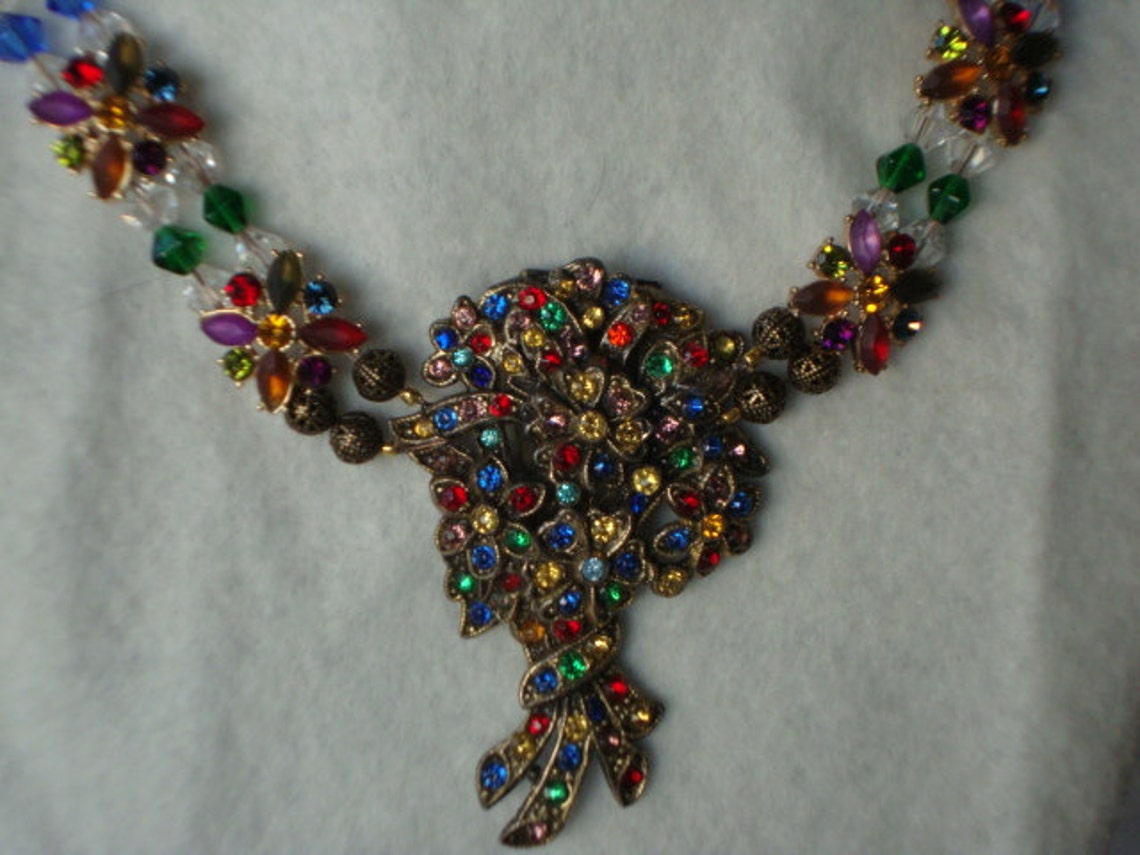 Large Multi Colored Flower Vintage Dress Clip Necklace - Etsy