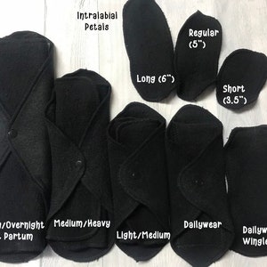 Organic LadyWear Quick-Dry cloth Menstrual, Incontinence pads - Black Hemp Fleece