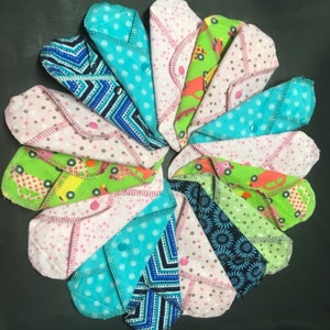 NEW SIZE: Set of 5 MamaBear LadyWear Cloth Menstrual Pad, Pantyliner - Mini Maxi for Teens, Tweens, Petites