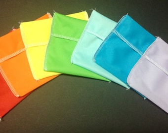 1 DOZEN (12) MamaBear Fold Over Closure Waterproof Pouches, Small (4 x 4) - Cloth Menstrual Pads, Wipes & more - Rainbow of Colors