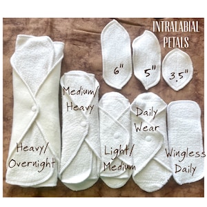 Organic LadyWear Quick-Dry cloth Menstrual, Incontinence pads - White Hemp Fleece