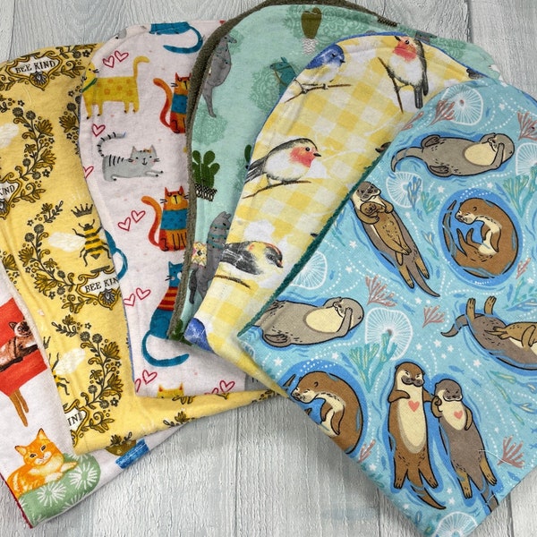 Soft, Absorbent Burp Cloths, 100% Cotton Flannel and Terry Velour - Animal Lover