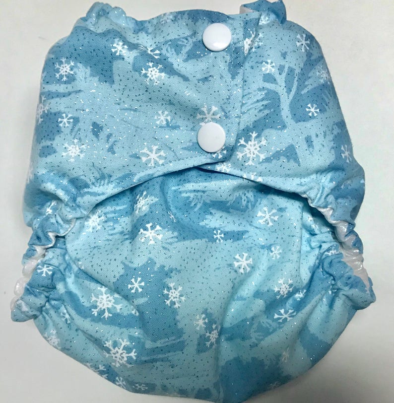 MamaBear Cotton Waterproof Diaper Cover, Wrap One Size Fits All Winter Wonderland image 3