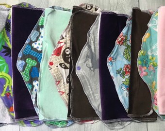 Set of 10 MamaBear LadyWear Quick-Dry cloth Menstrual, Incontinence pads COTTON VELOUR - Heavy/Overnight/Post Partum