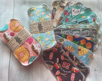 MamaBear Reusable Cloth Wipes (Unpaper) Set - Baker's Dozen - Food & Kitchen Themes 4x8 or 8x8