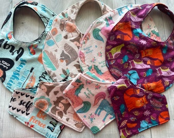 Soft, Absorbent Drool Bib, 100% Cotton Absorbent Bandana or Classic Styles, Drool Bib, Baby Bib - Sugar and Spice