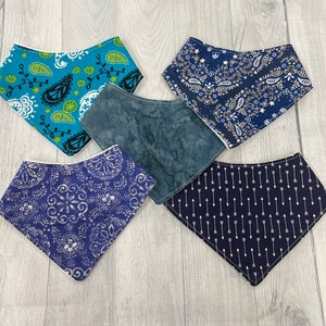 Soft, Absorbent Drool Bib, Organic Bamboo Terry & Cotton - Absorbent Bandana Drool Bib, Baby Bib - Blue Bandanas