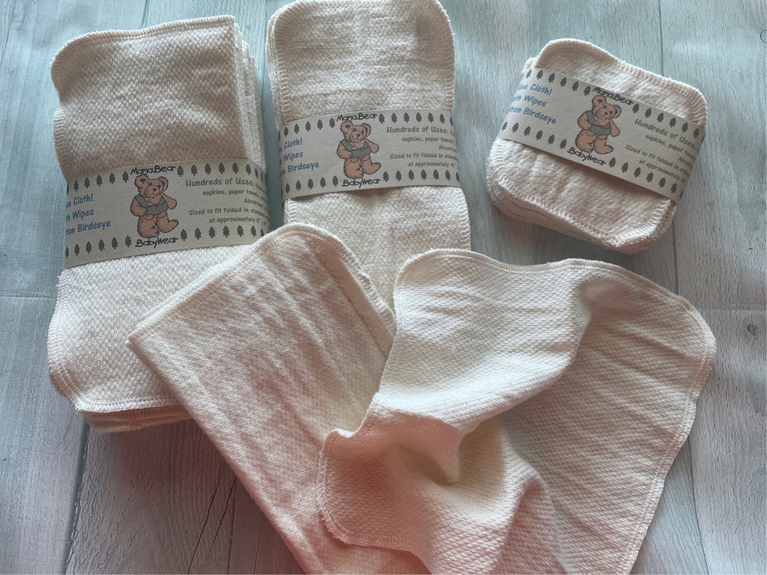 MamaBear Organic Unbleached Cotton Birdseye Reusable Cloth Wipes, Napkins, Family Cloth, Washable Towels - Set of 10 - 4 x 8 Double Layer