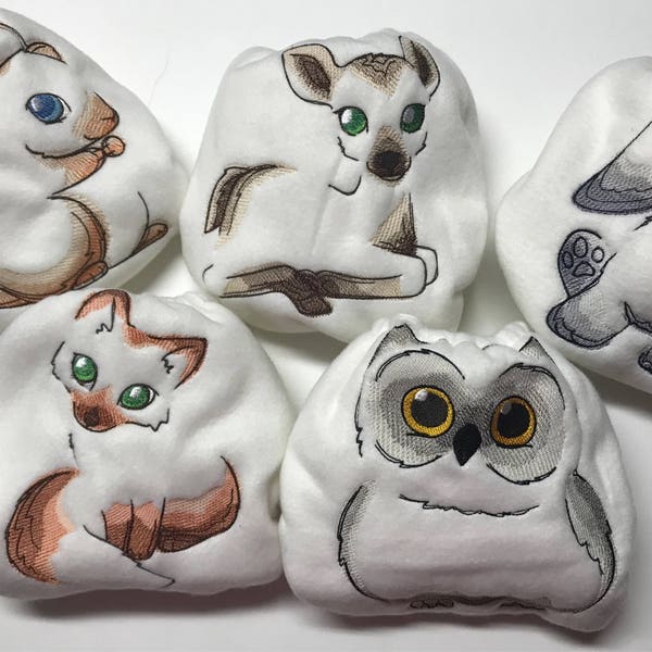 MamaBear Fleece Diaper Cover or AI2 You choose size - Adorable Big Eyed Animals Choose from 10 Animals