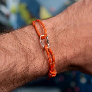Unisex Climbing Bracelet Adjustable Paracord 2mm, 925 Sterling Silver Carabiner, Men & Women&#39;s Climbing Bracelet, Climbing Gift
