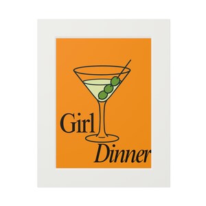 Fine Art Prints, Girl Dinner Martini Print - Funny Feminine Cocktail Wall Art, Kitchen or Bar Cart Decor, Minimalist Wall Art Gift, Retro