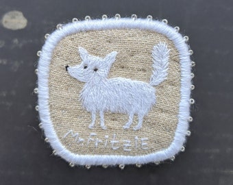 Brooch with Spitz. Textile Dog Brooch Mr.Fritzi -  Funny Dogs - collection, hand embroidered textile jewelry, pet portrait brooch.