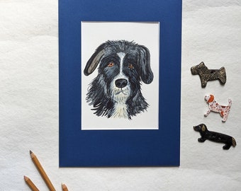 Tibetan Terrier mix dog watercolor drawing pen painting. Original dog portrait. Children's Room art. Pet Parents gift. Fluffy dog portrait