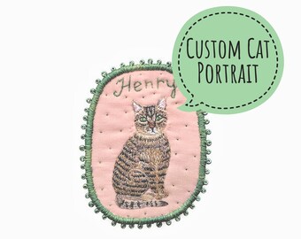 Custom Cat Portrait. Commission Pet Portrait. Personalized Cat Brooch. Hand embroidered textile pet jewelry. Cat brooch. Cat portrait.