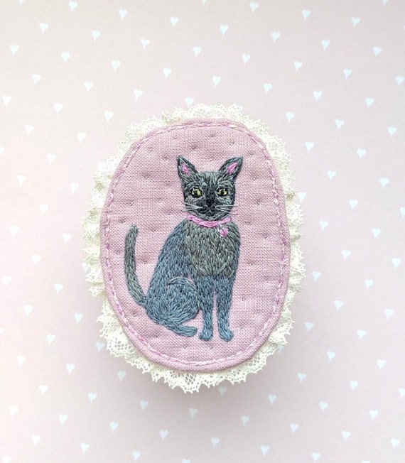 Siamese Cat Hand-Embroidered Brooch Pin Siamese Cat Hand-Embroidered Brooch Pin