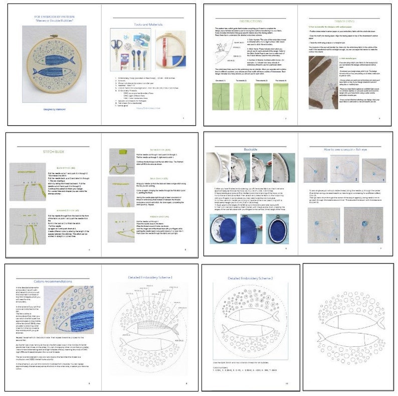 Stickdatei Fisch. Pisces oder Double Bubbles. PDF-Schnittmuster. DIY Stickanleitung. Handstickerei Design. Stickerei Sternzeichen Fische. image 5
