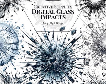 Digital Glass Impact - Impact Textures, Realistic Shards, Cracks and Breaks - Digital Art Cliparts, Creative Projects, Scrapbooking